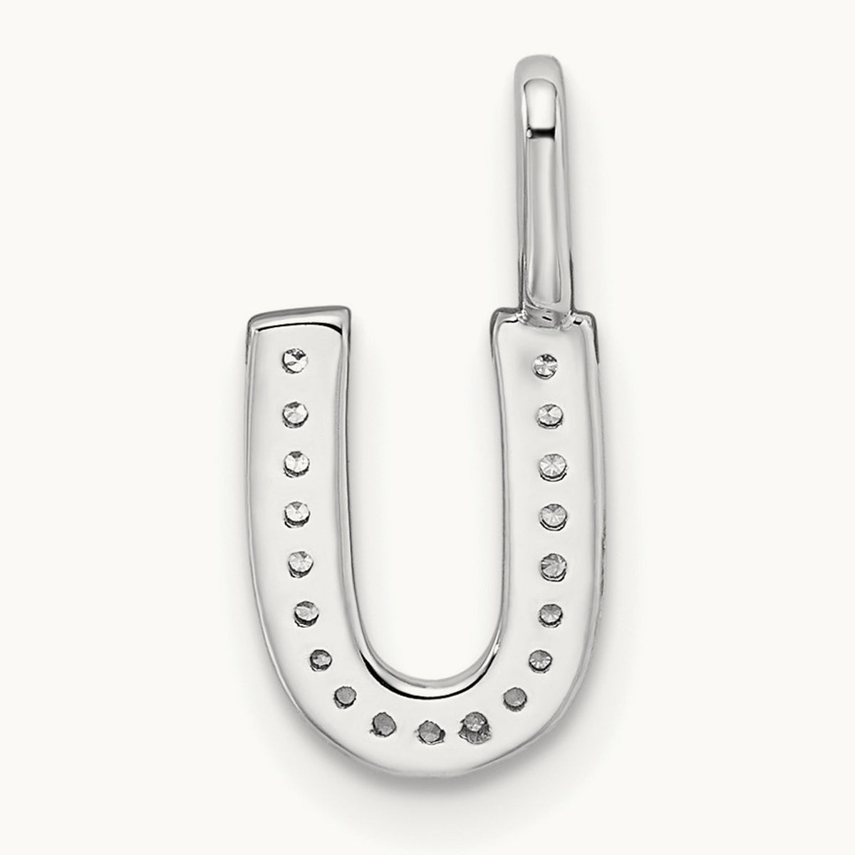 Diamond Letter U Initial Pendant, 14K White Gold