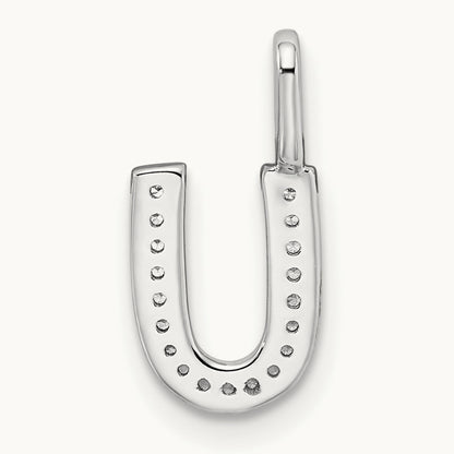 Diamond Letter U Initial Pendant, 14K White Gold