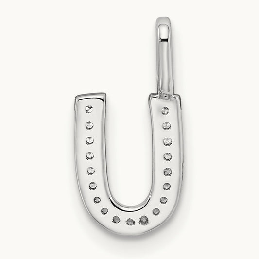 Diamond Letter U Initial Pendant, 14K White Gold