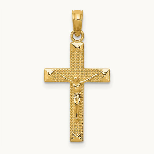 Beveled Tipped Crucifix Pendant — 14K Yellow Gold