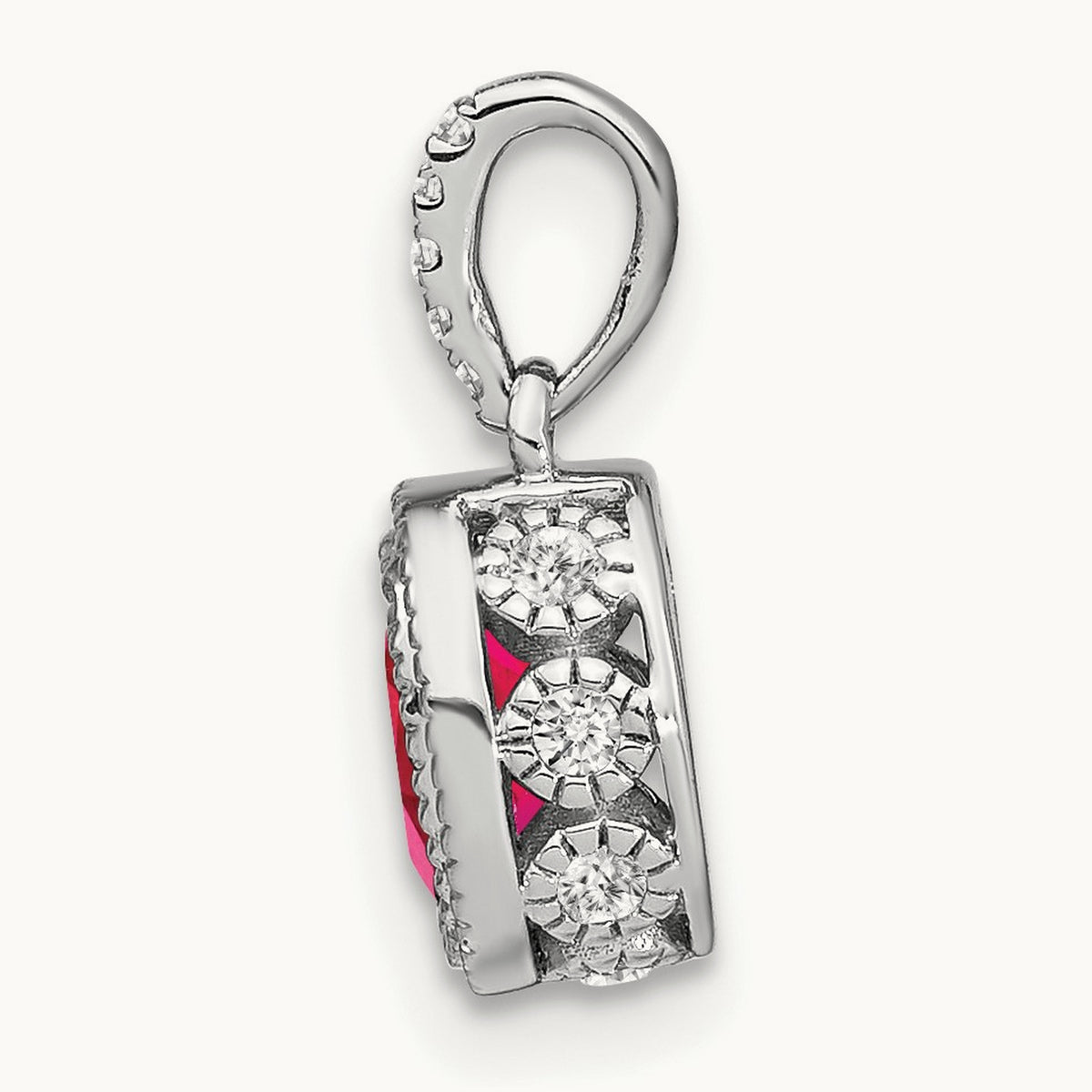 Oval Ruby and Diamond Pendant, 14K White Gold