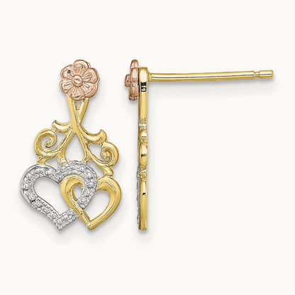 w/White Rhodium Hearts and Flower Post Earrings, 14K Two-tone