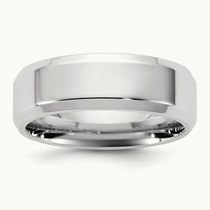 Bevel Edge Comfort Fit Band, 6.5mm, 10K White Gold