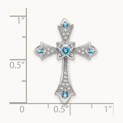 Blue Topaz and Diamond Fleur de Lis Cross Chain Slide, 14K White Gold