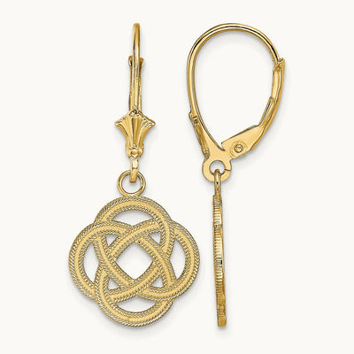 Small Celtic Eternity Knot Circle Leverback Earrings, 14K