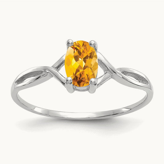Citrine Birthstone Ring, 14K White Gold