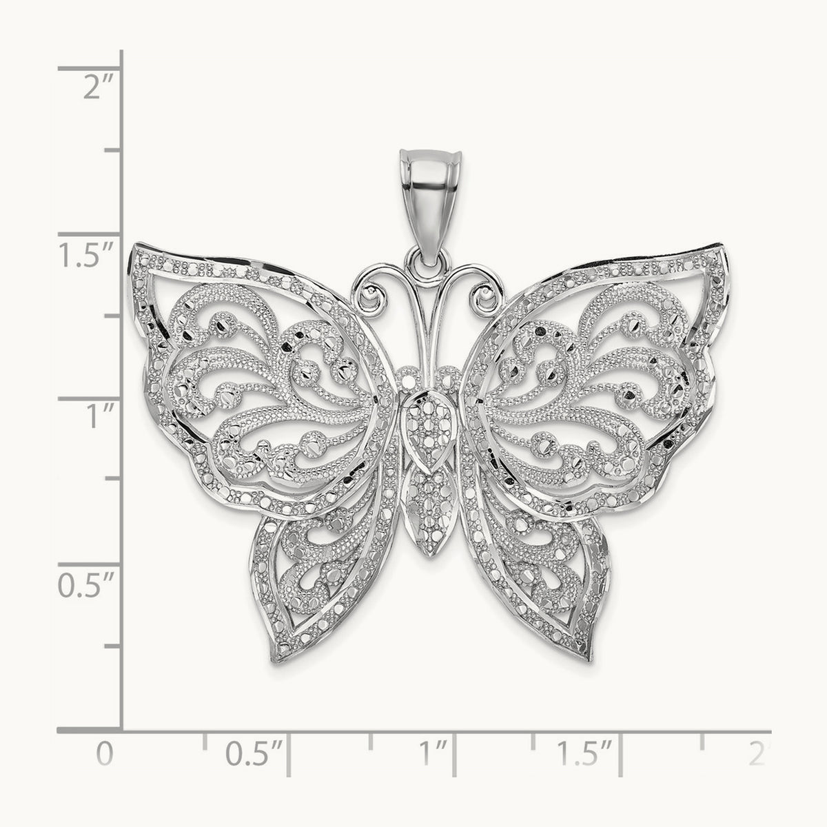 Large Diamond-cut Beaded Butterfly Charm, 14K White Gold