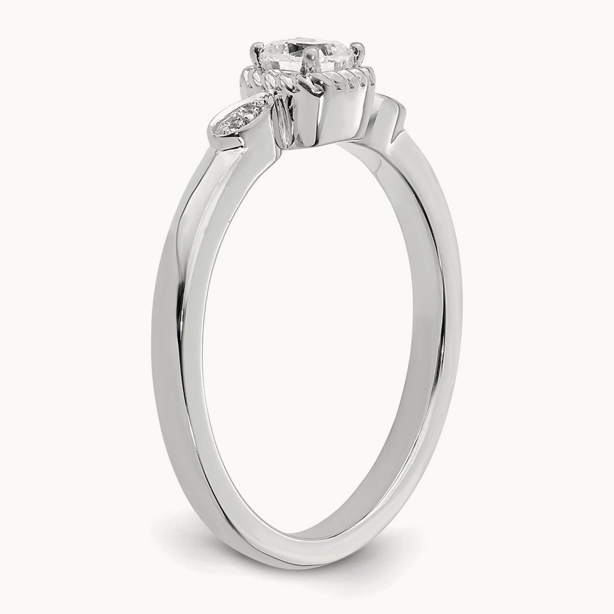 Petite Rope Edge Cushion Complete Dia Ring, 14K White Gold