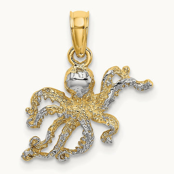 Textured Octopus Charm — 14K Two-Tone Gold, 18mm