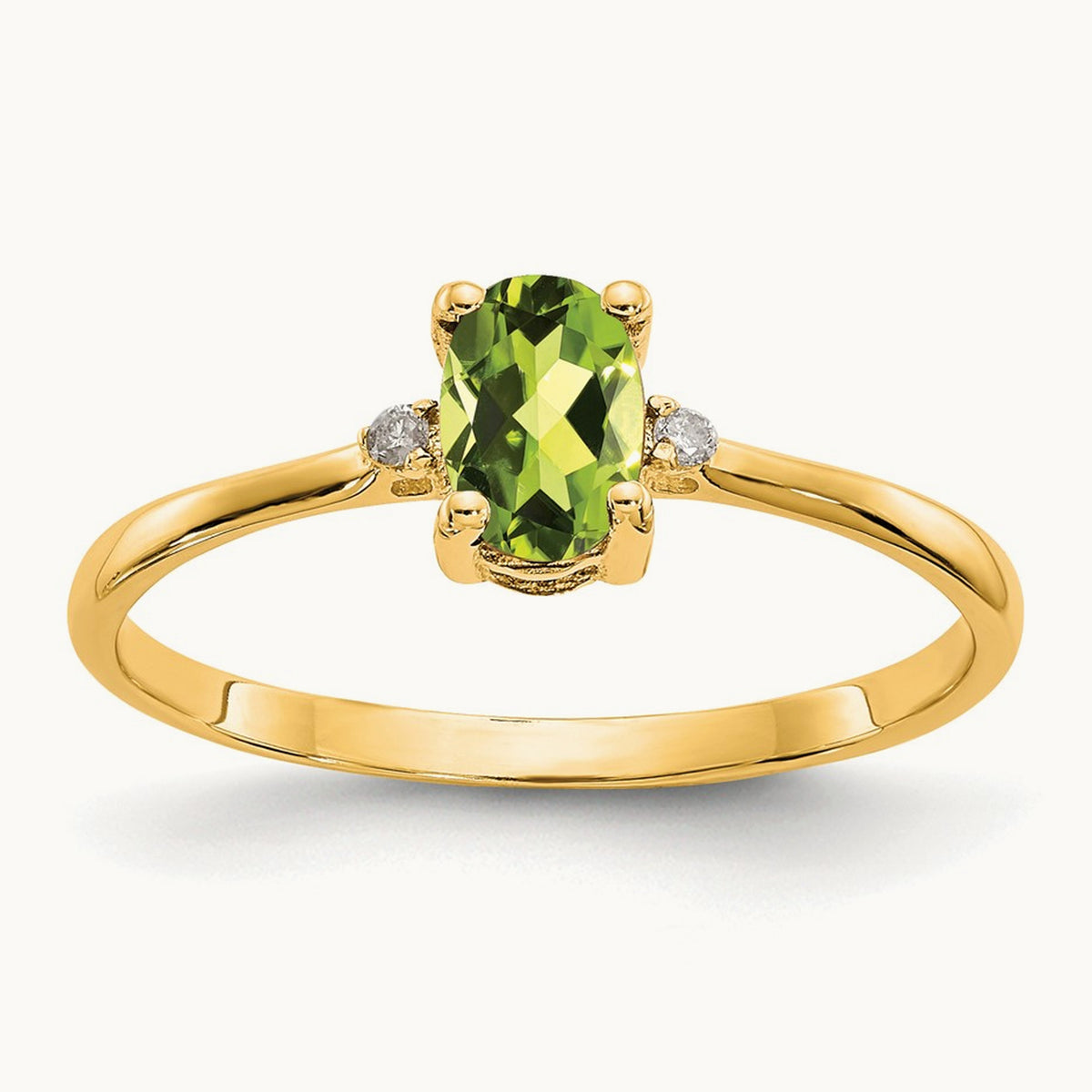 Diamond & Peridot Birthstone Ring — 14K Yellow Gold, 6