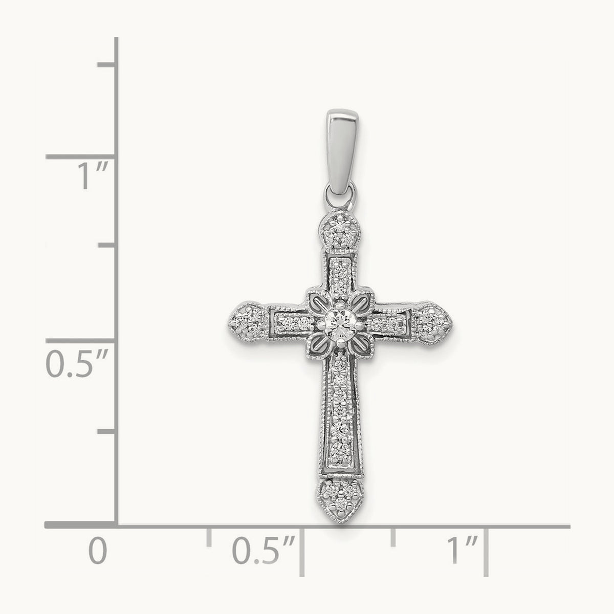 1/6ct. Diamond Filigree Cross Pendant — 14K White Gold, 28mm
