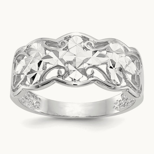 Diamond-cut Wave Ring, 14K White Gold