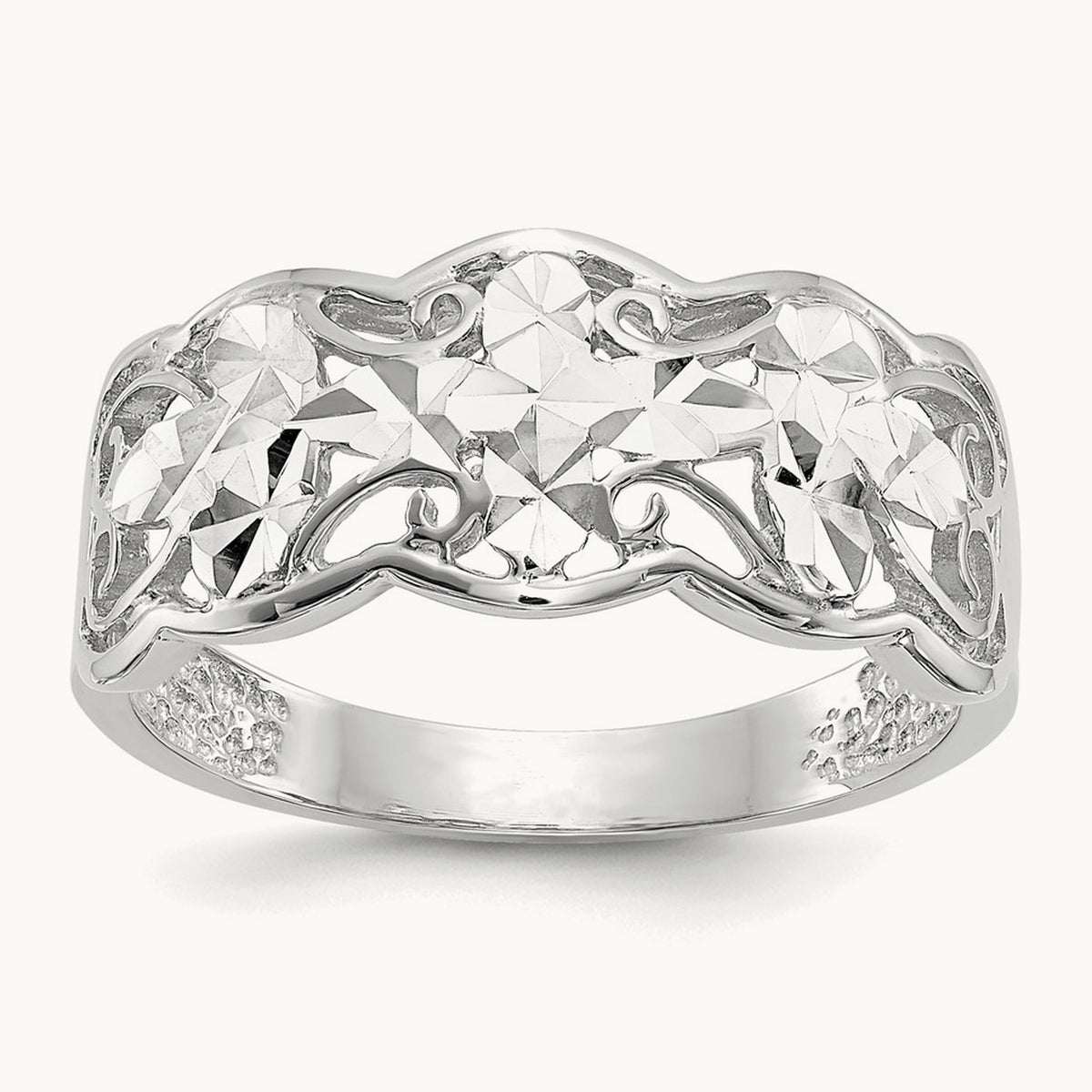Diamond-cut Wave Ring, 14K White Gold