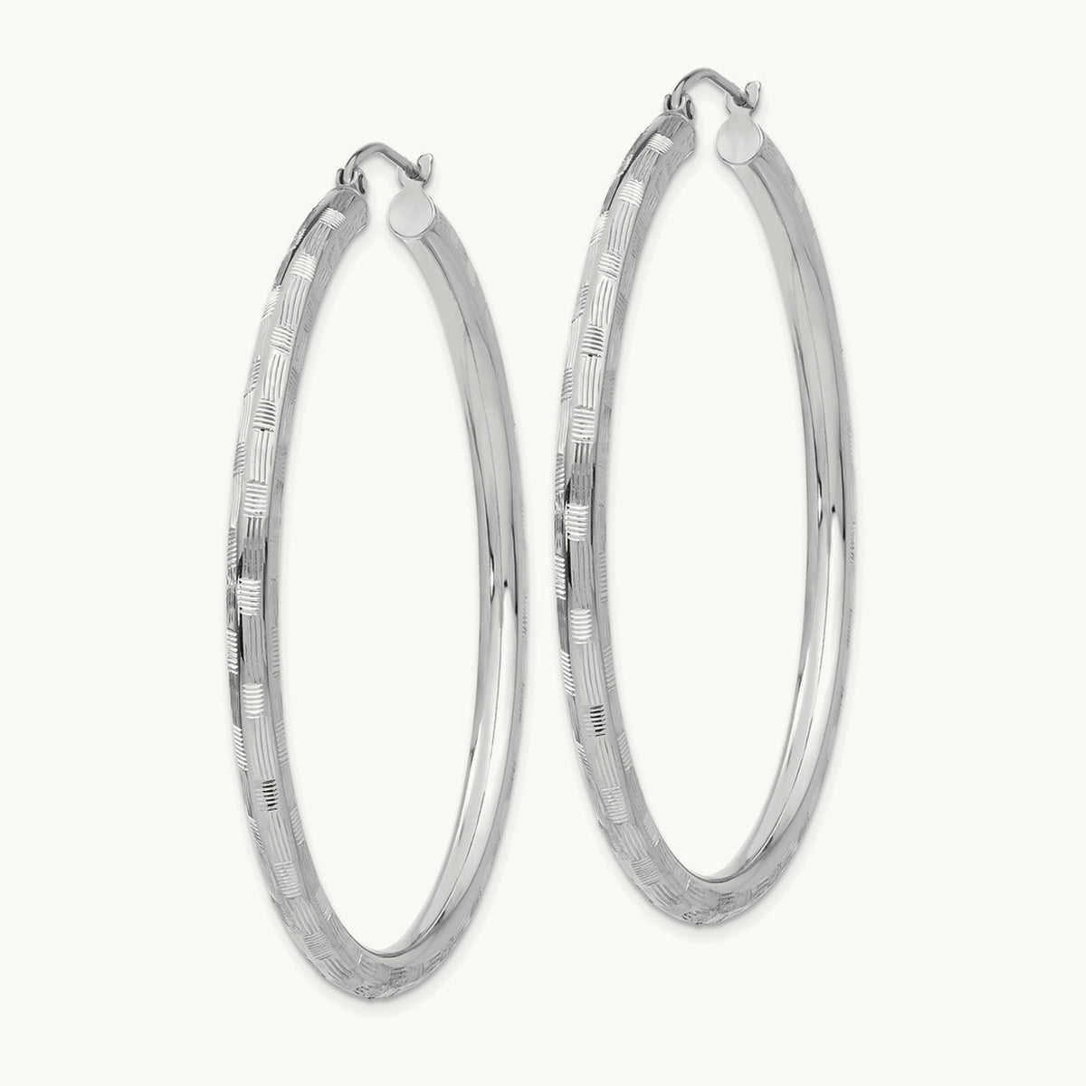 Diamond-cut Hoop Earrings, 14K White Gold