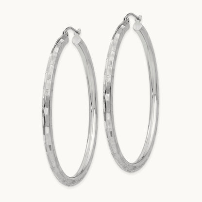 Diamond-cut Hoop Earrings, 14K White Gold