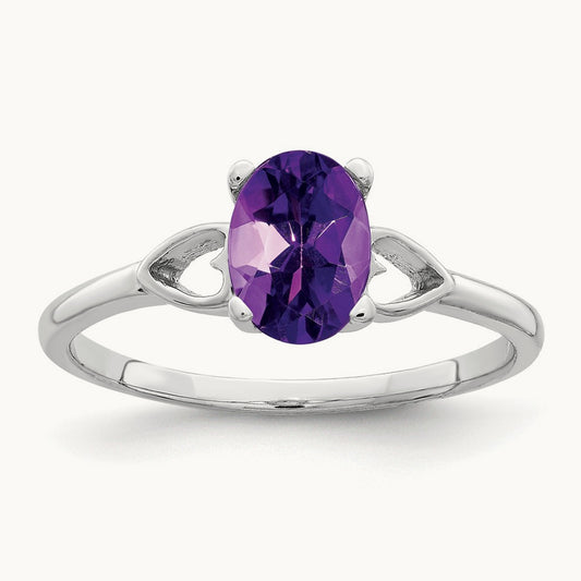 7x5mm Oval Amethyst ring, 14K White Gold