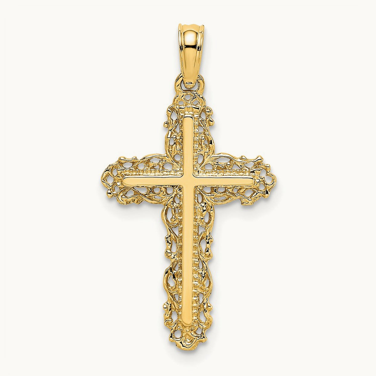 Cross w/ Filigree Lace Trim Charm, 14K