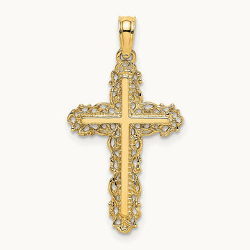 Cross w/ Filigree Lace Trim Charm, 14K