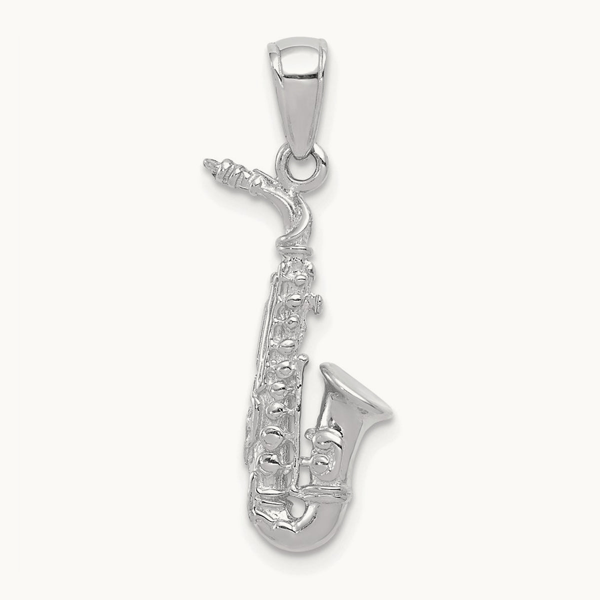 3-D Saxophone Pendant — 14K White Gold