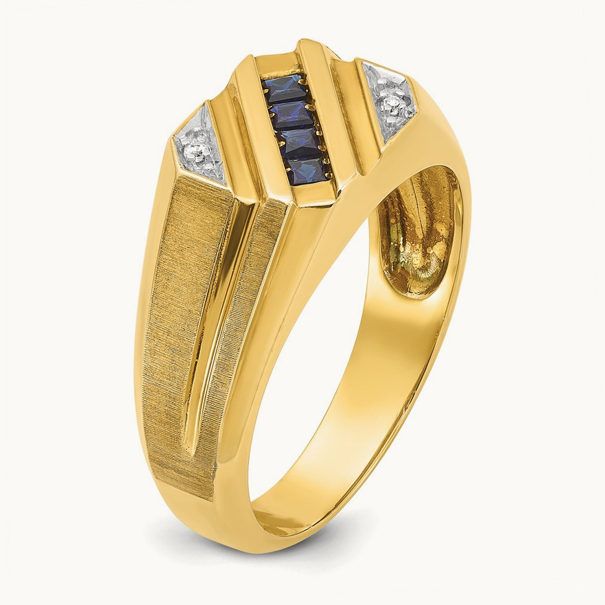 IBGoodman Men's Cr.Sapphire and Diamond Satin Complete Ring, 14K