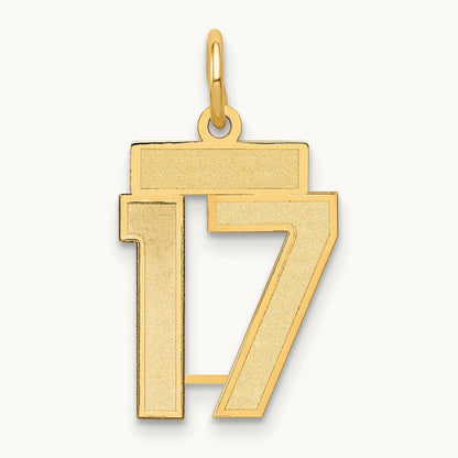 Small Satin Number 17 Charm, 14K