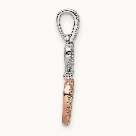 Hearts Dangle Diamond Pendant, 14K Two-tone White with Rose