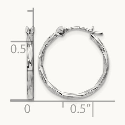 Twisted Hoop Earrings — 14K White Gold, 14mm