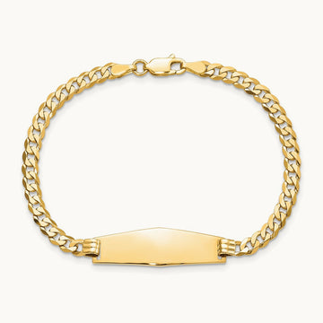 Soft Diamond Shape Flat Curb Link ID Bracelet, 14K