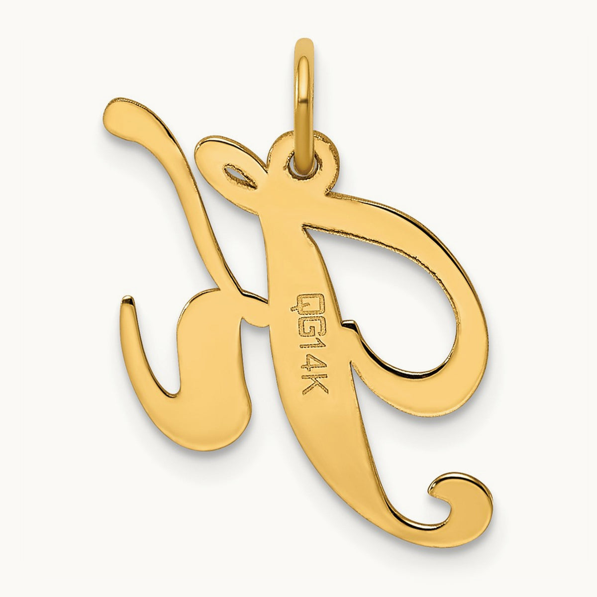 Medium Fancy Script Initial Charm — 14K Yellow Gold, K