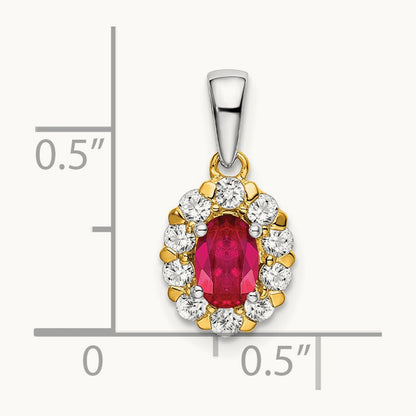 Oval Ruby and Diamond Halo Pendant, 14K Two-tone