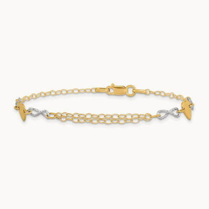 Polished Infinity and Heart Bracelet, 14K Two-tone Gold