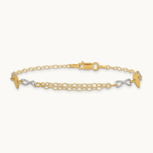 Polished Infinity and Heart Bracelet, 14K Two-tone Gold