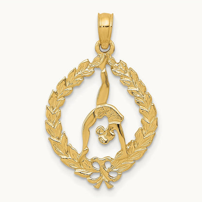 Solid Polished Framed Gymnast Pendant, 14K