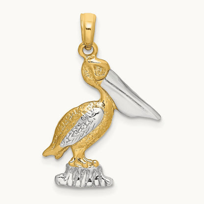 Standing Pelican Charm, 14K with White Rhodium