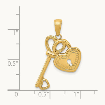 Polished Heart Key and Lock Charm, 14K