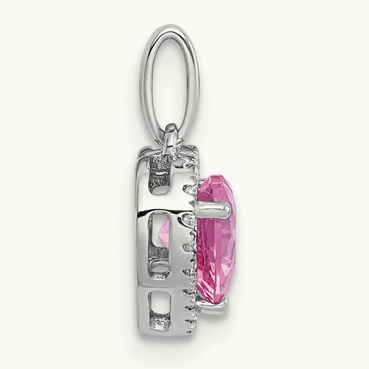 Pink Sapphire Halo Heart Pendant, 0.10 ct tw Lab-Grown Diamond