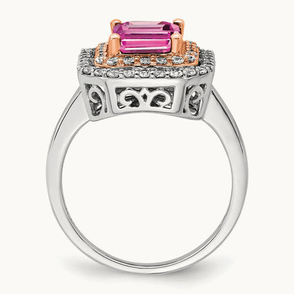 Created Sapphire Ring, 0.50 ct tw Lab-Grown Diamond