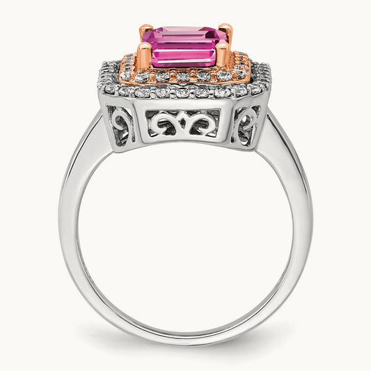 Created Sapphire Ring, 0.50 ct tw Lab-Grown Diamond