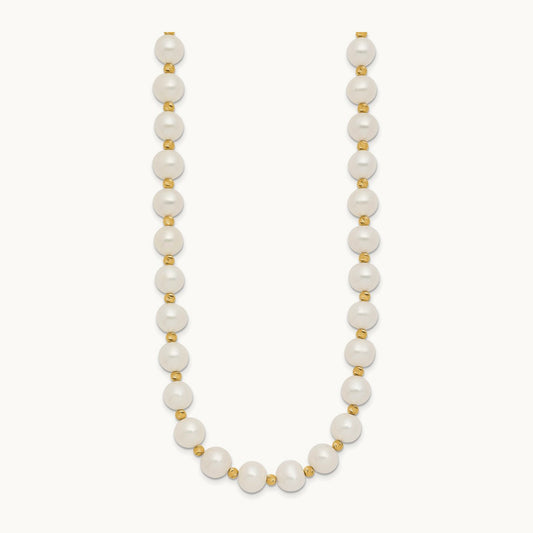 8- Near-Round FWC Pearl and D/C Beaded 18in Necklace, 9mm, 14K