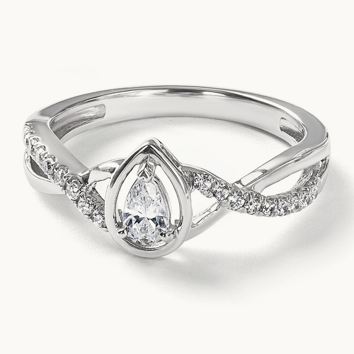 Pear Ctr Diamond Complete Promise/Engagement Ring, 14K White Gold