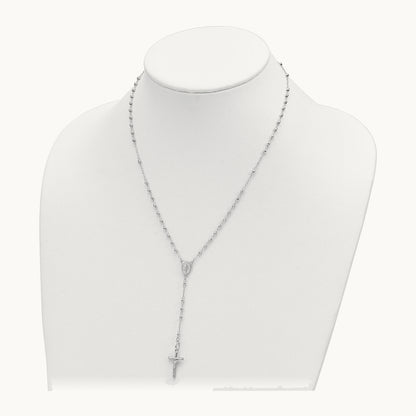 Polished Faceted Beads Rosary Necklace — 14K White Gold