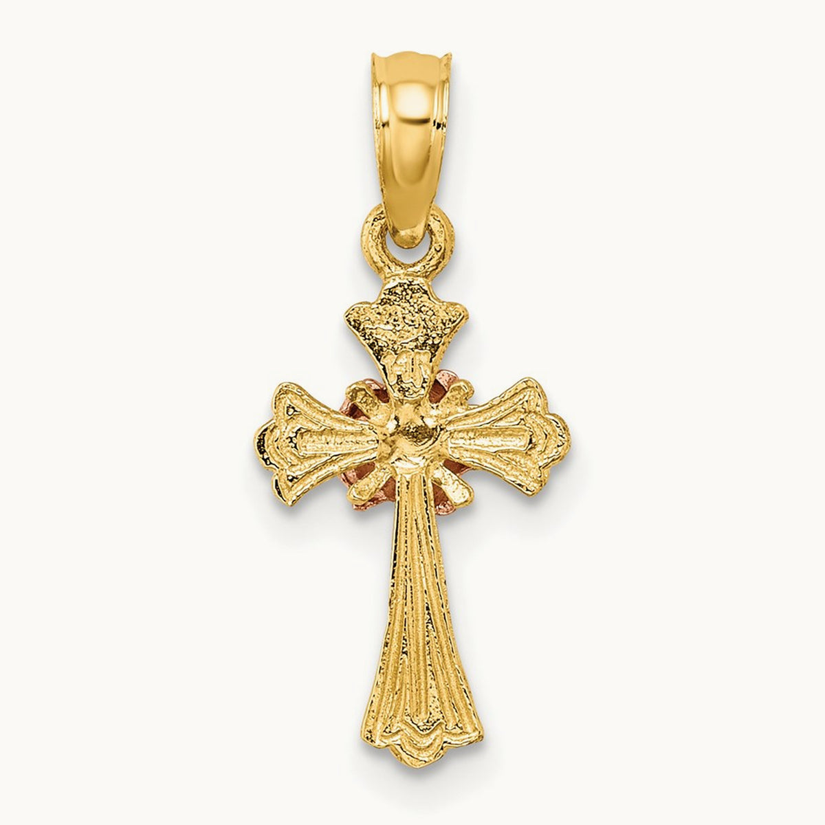 Cross w/ Small Flower Charm, 14K Two-tone