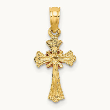 Cross w/ Small Flower Charm, 14K Two-tone