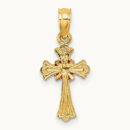 Cross w/ Small Flower Charm, 14K Two-tone