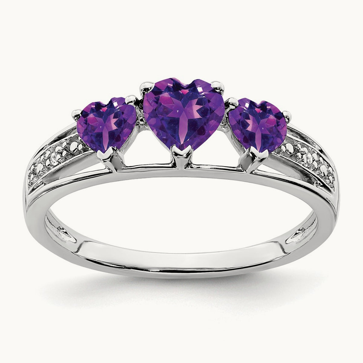 Amethyst and Diamond Heart Ring, 14K White Gold
