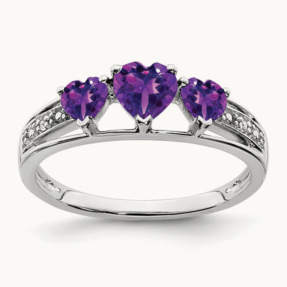 Amethyst and Diamond Heart Ring, 14K White Gold