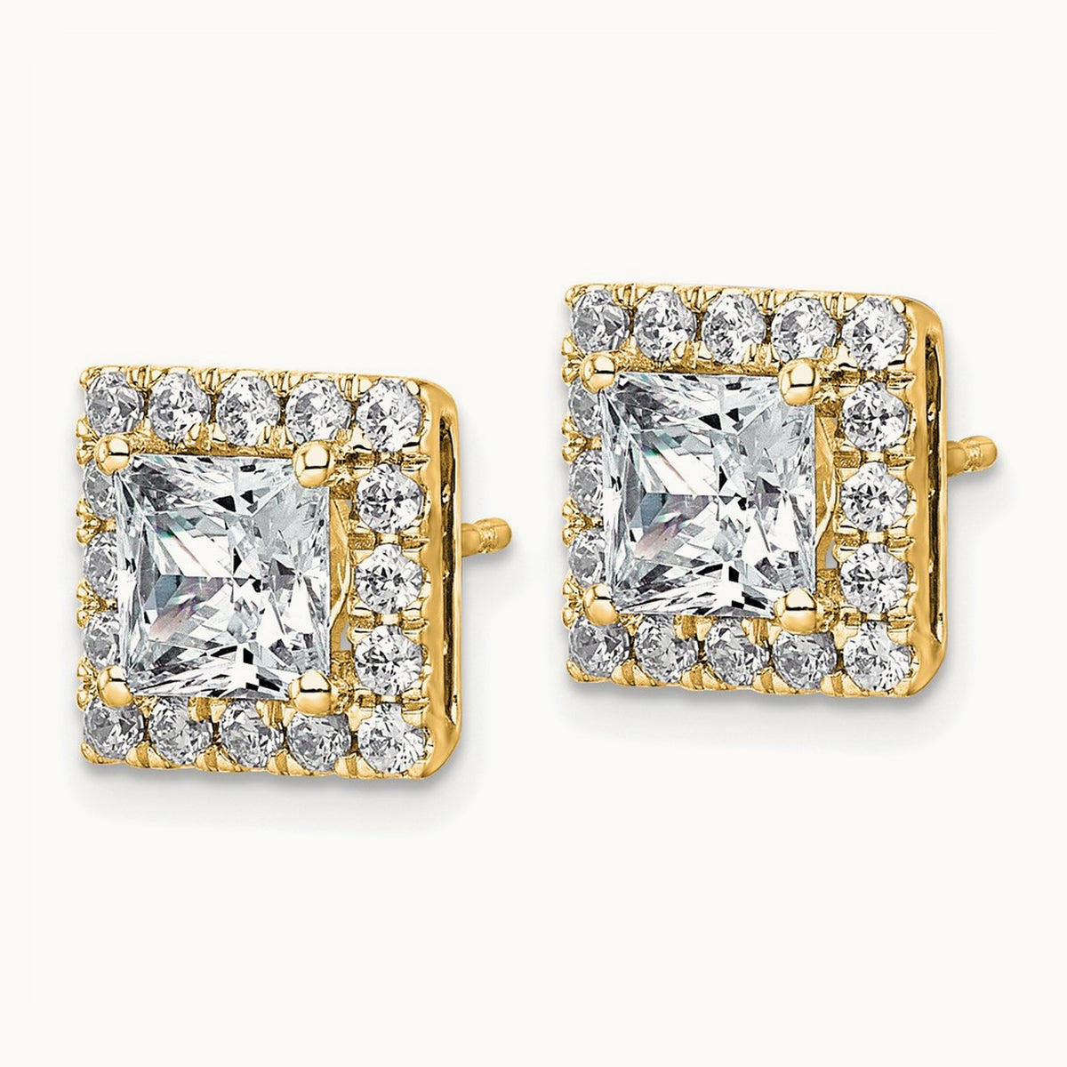 Princess Halo Post Earrings, 0.50-7.50 ct tw Lab-Grown Diamond — 3 7/8 ct, 14K Yellow Gold