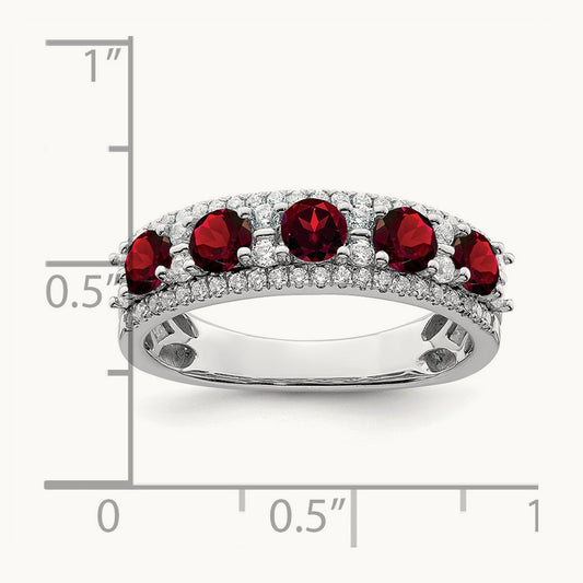 Polished Garnet and Diamond Ring, 14K White Gold