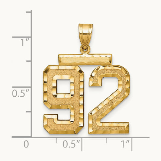 Large Brushed Diamond-cut Number 92 Charm, 14K