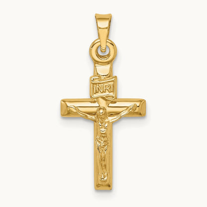 Hollow Crucifix Pendant — 14K Yellow Gold